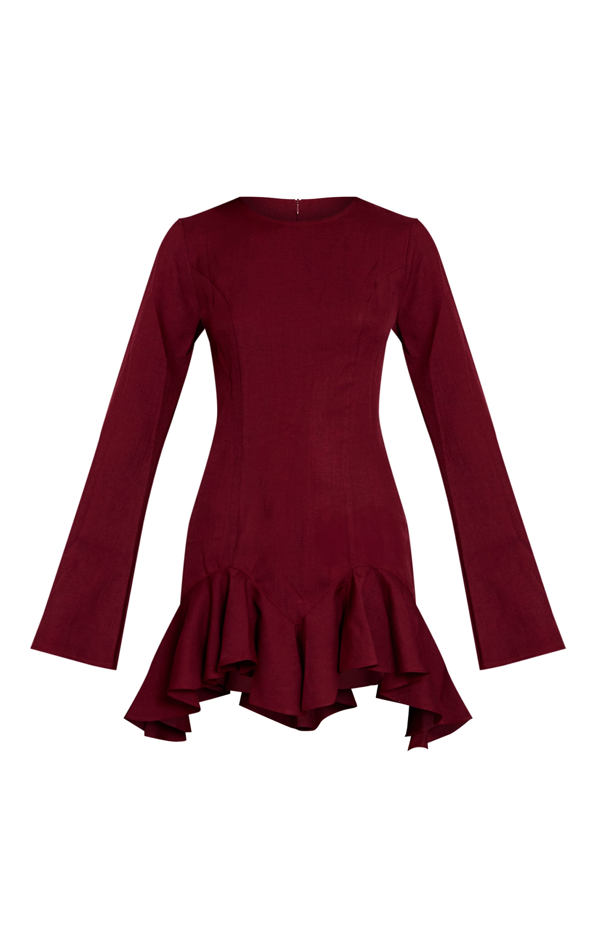Wine Tailored Boat Neck Frill Shift Dress image 5