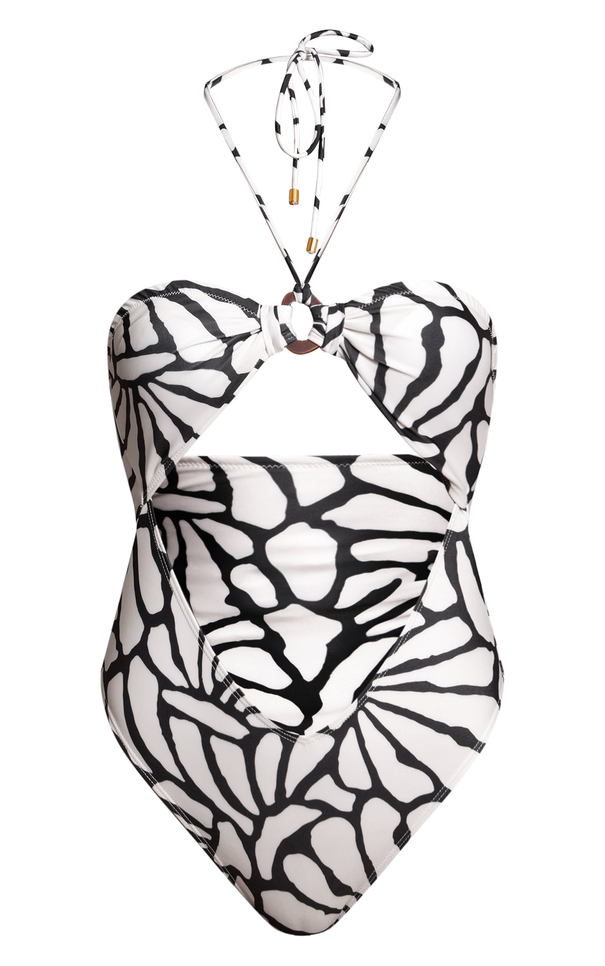 White Giraffe Print Wooden Trim Cut Out Swimsuit image 5