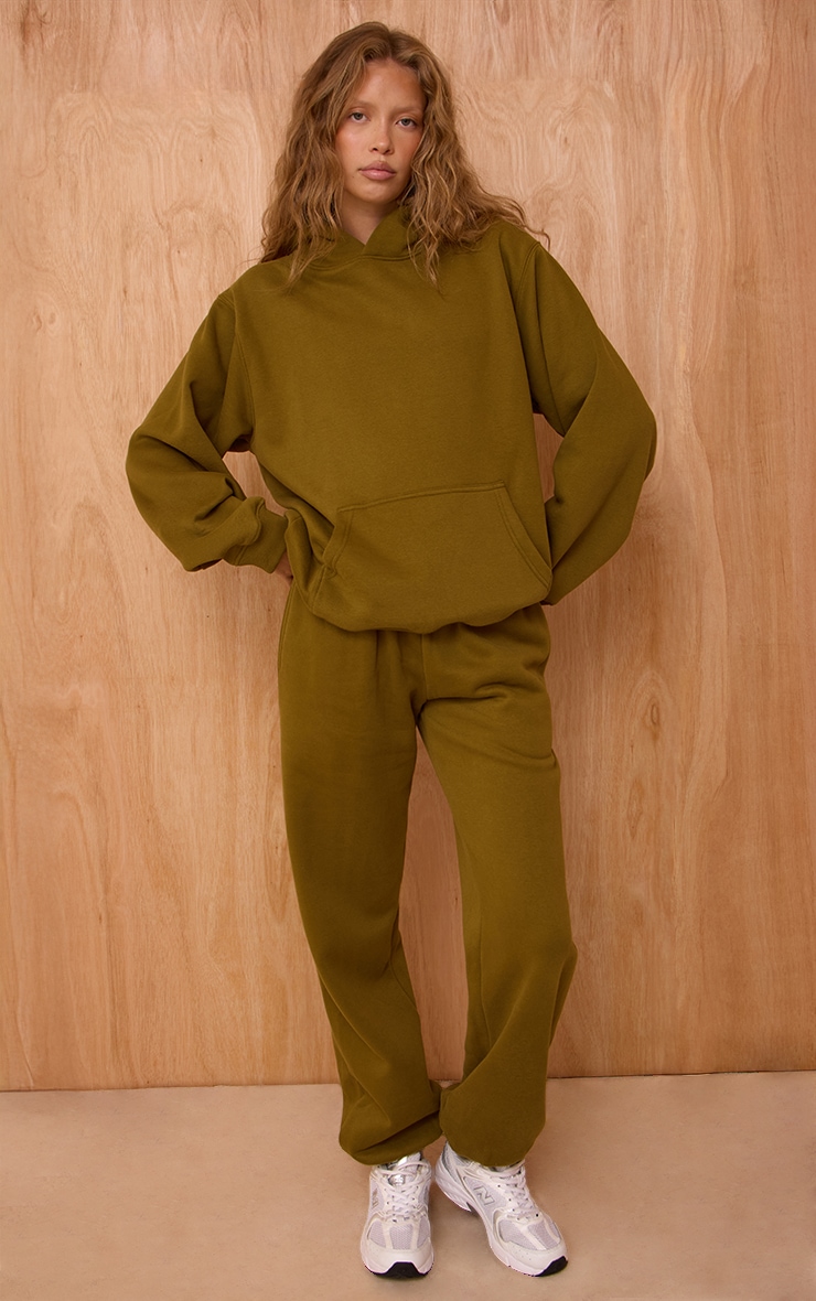 Olive Cotton Fleece Oversized Pull Over Hoodie image 3
