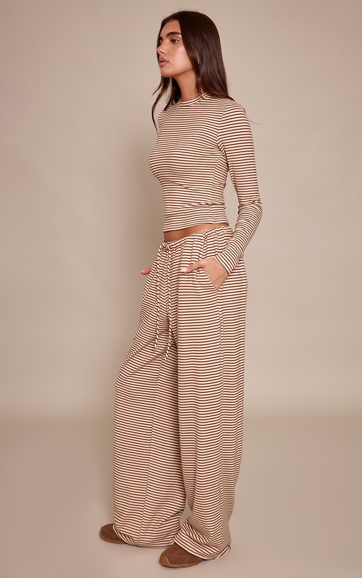 Sand Striped Soft Fleece Straight Leg Sweatpants