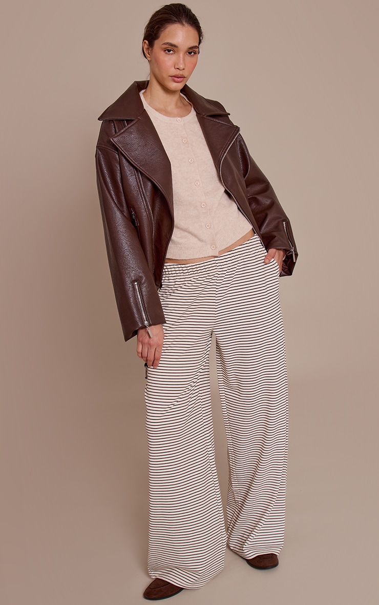 Brown Faux Leather Oversized Biker Jacket image 3