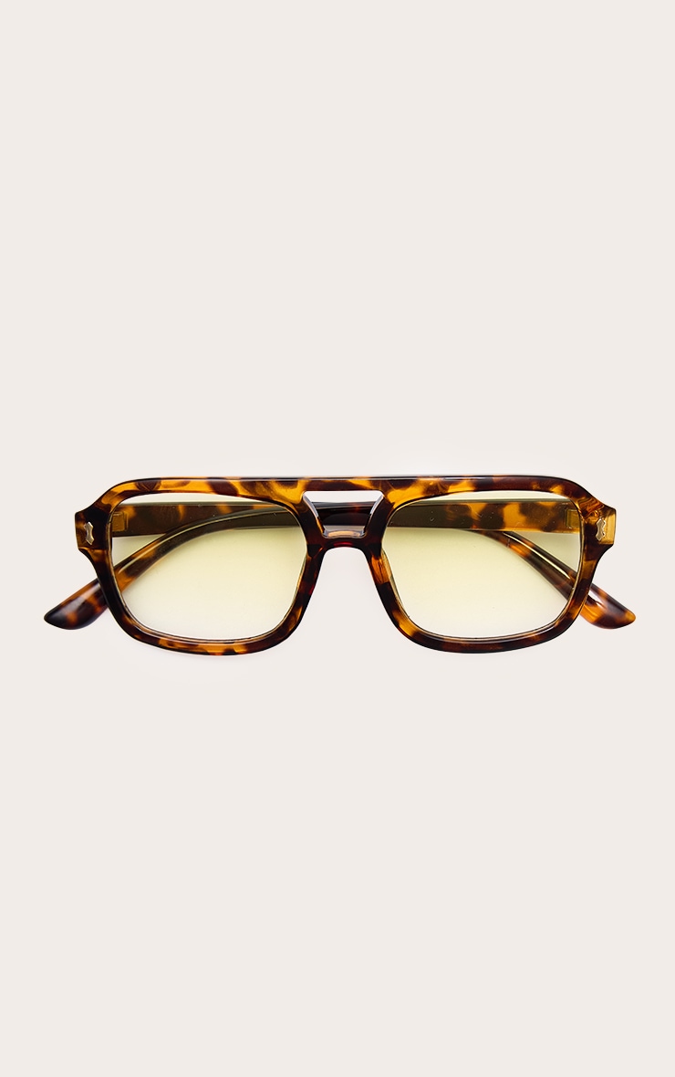 Brown Tortoiseshell Frame Yellow Lens Aviator Sunglasses image 2