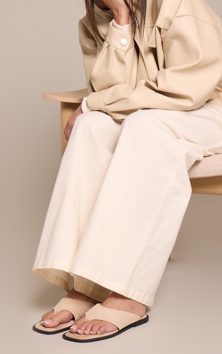 Stone Faux Suede High Vamp Toe Thong Flat Sandal image 1