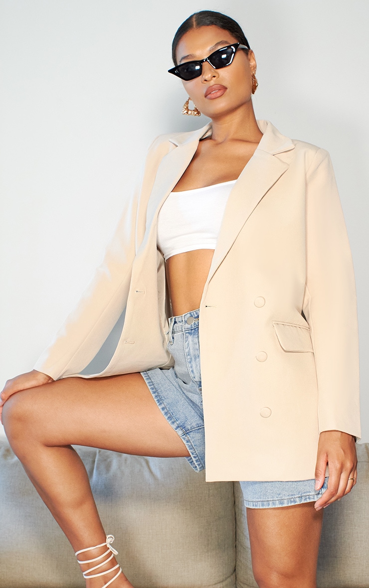 Stone Oversized Button Down Woven Blazer