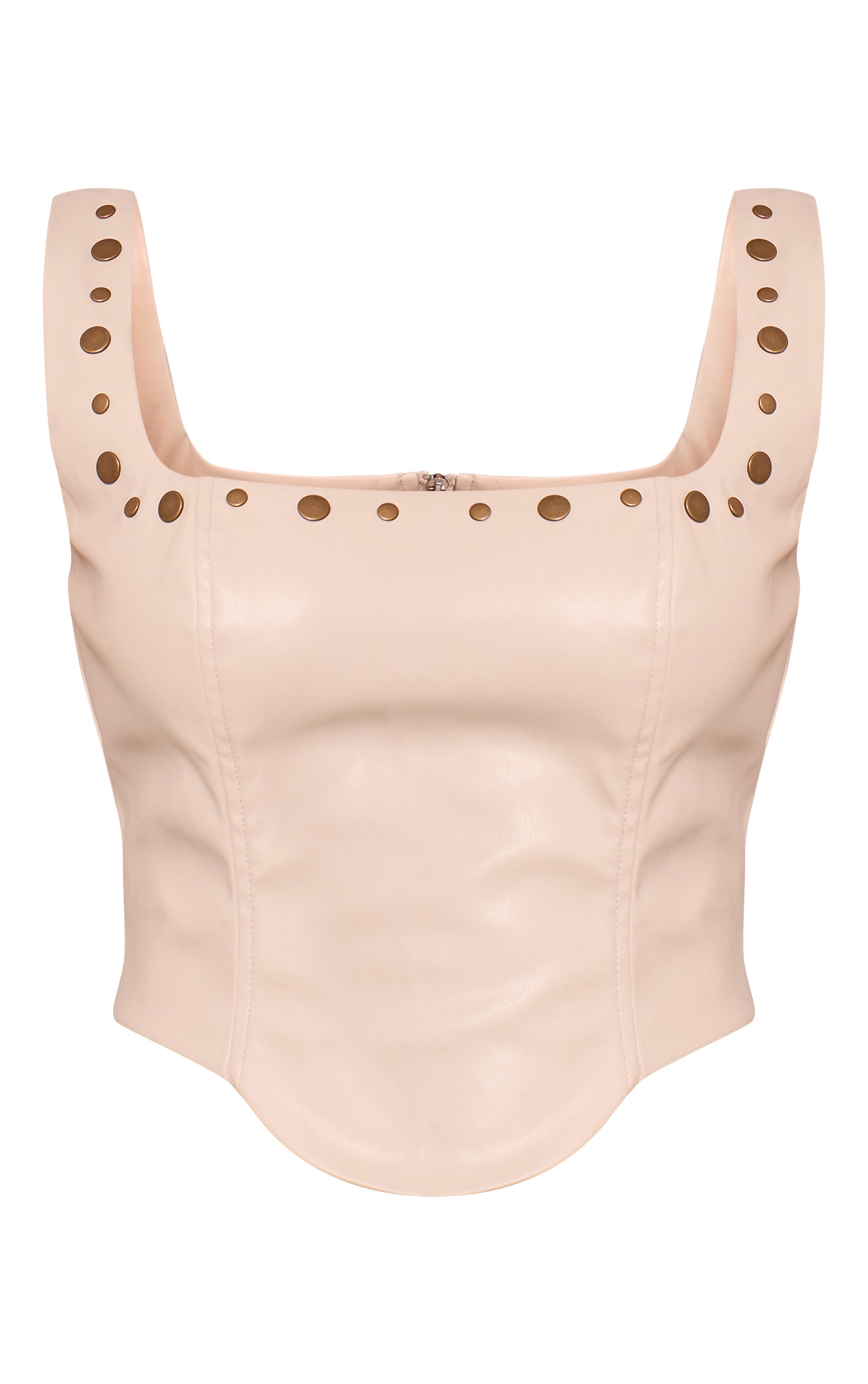Petite Stone Stud Detail Faux Leather Corset Top image 5