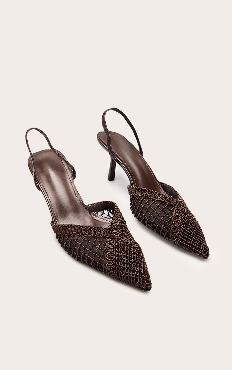 Chocolate Textured Mesh Slingback Court Heels image 3