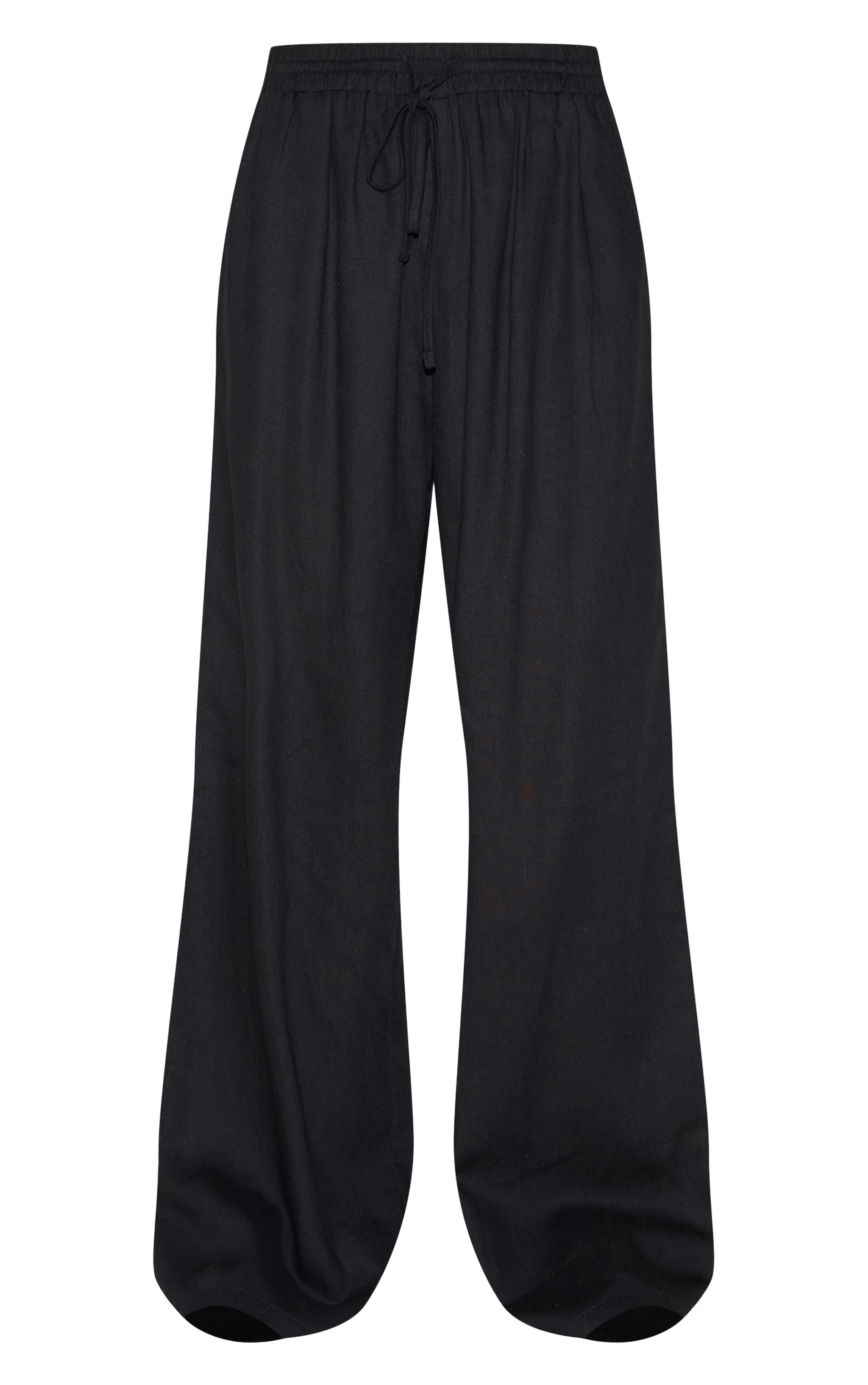 Black Linen Look Drawstring Wide Leg Pants image 5
