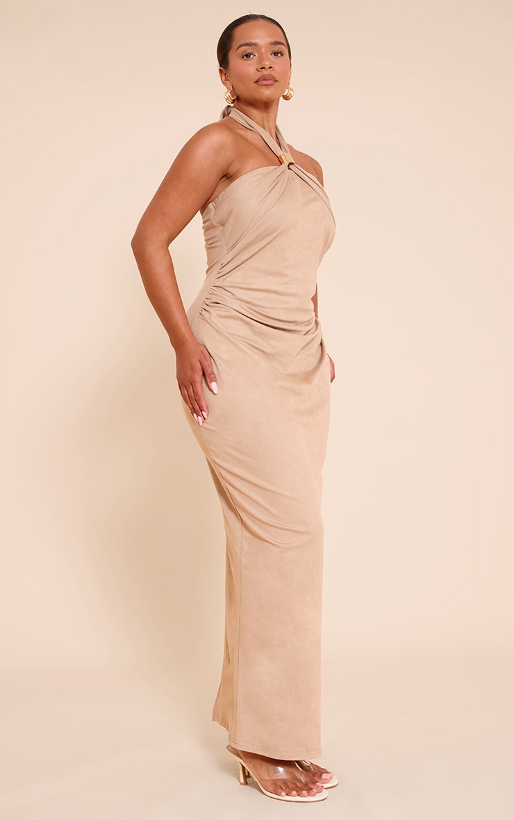 Shape Stone Faux Suede Gold Trim Halterneck Maxi Dress image 3