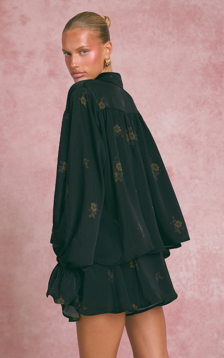 Navy Floral Ditsy Satin Long Sleeve Blouse image 2