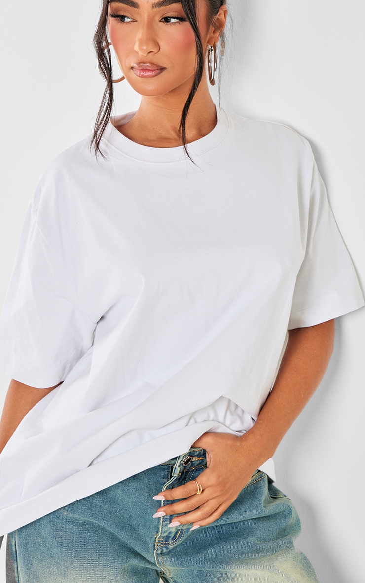 Petite White Premium Cotton Oversized T-shirt image 4