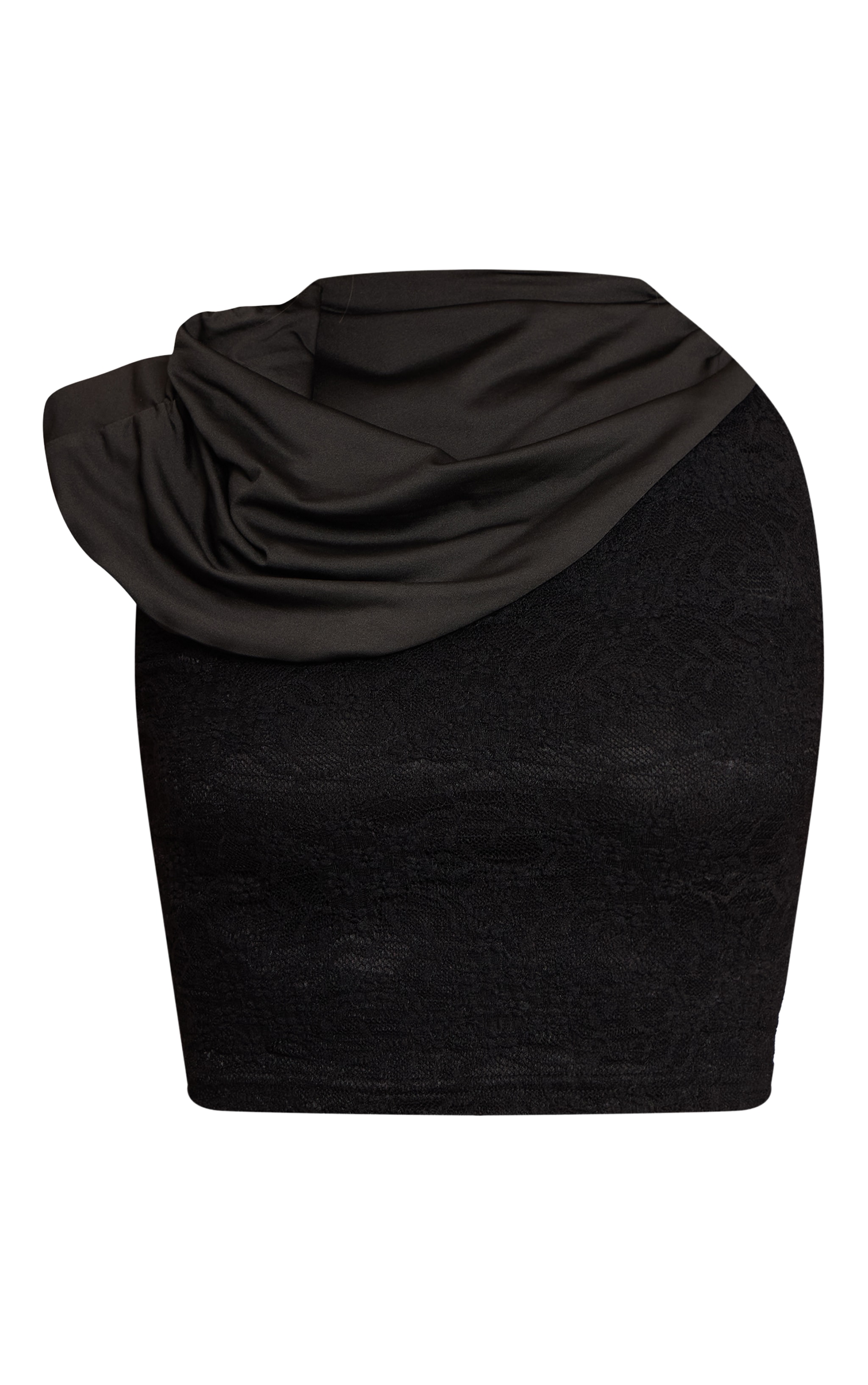 Black Lace Slinky Ruched Cape Crop Top  image 5