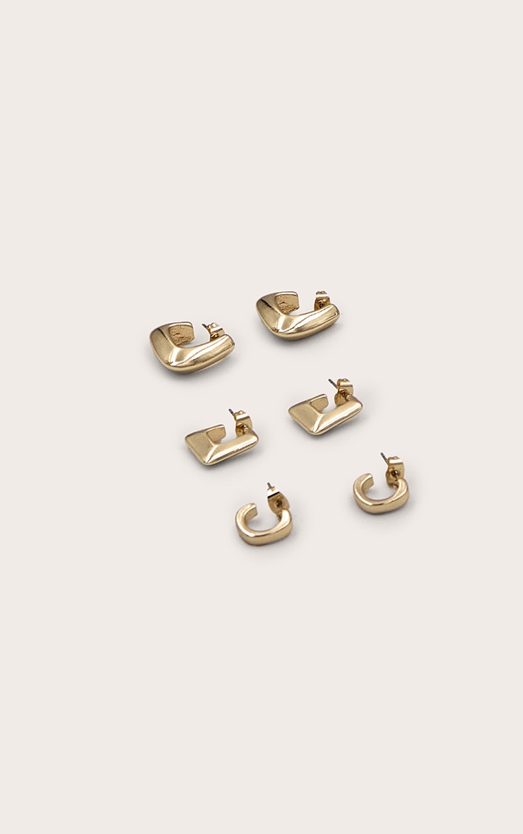 Gold Chunky Square Huggie Multipack Earrings image 1