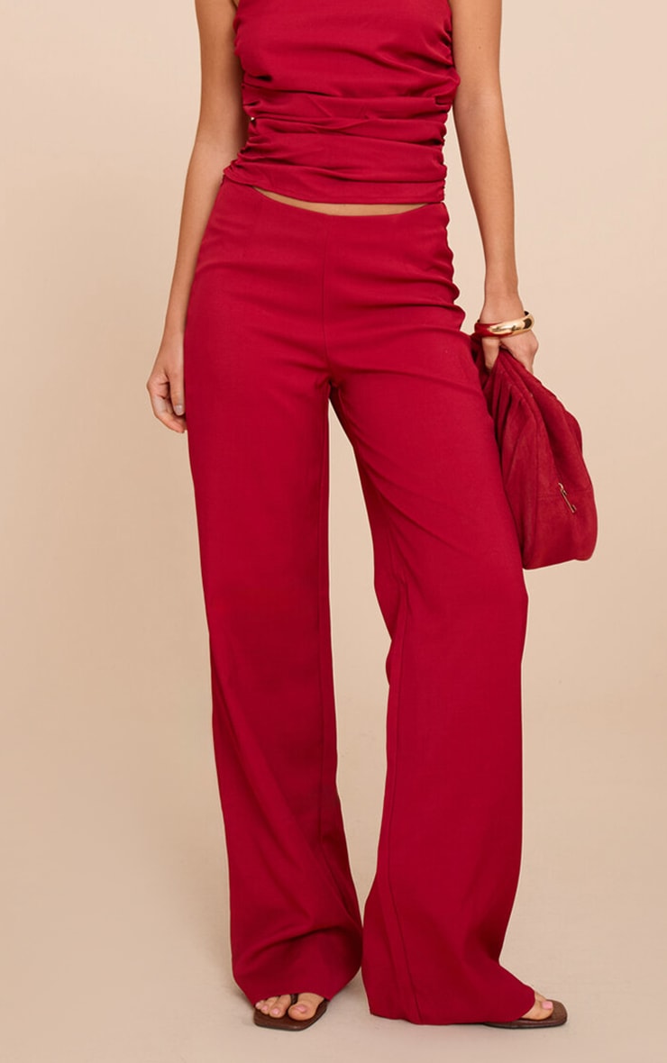 Red Tailored Woven Woven Straight Leg Pant image 2