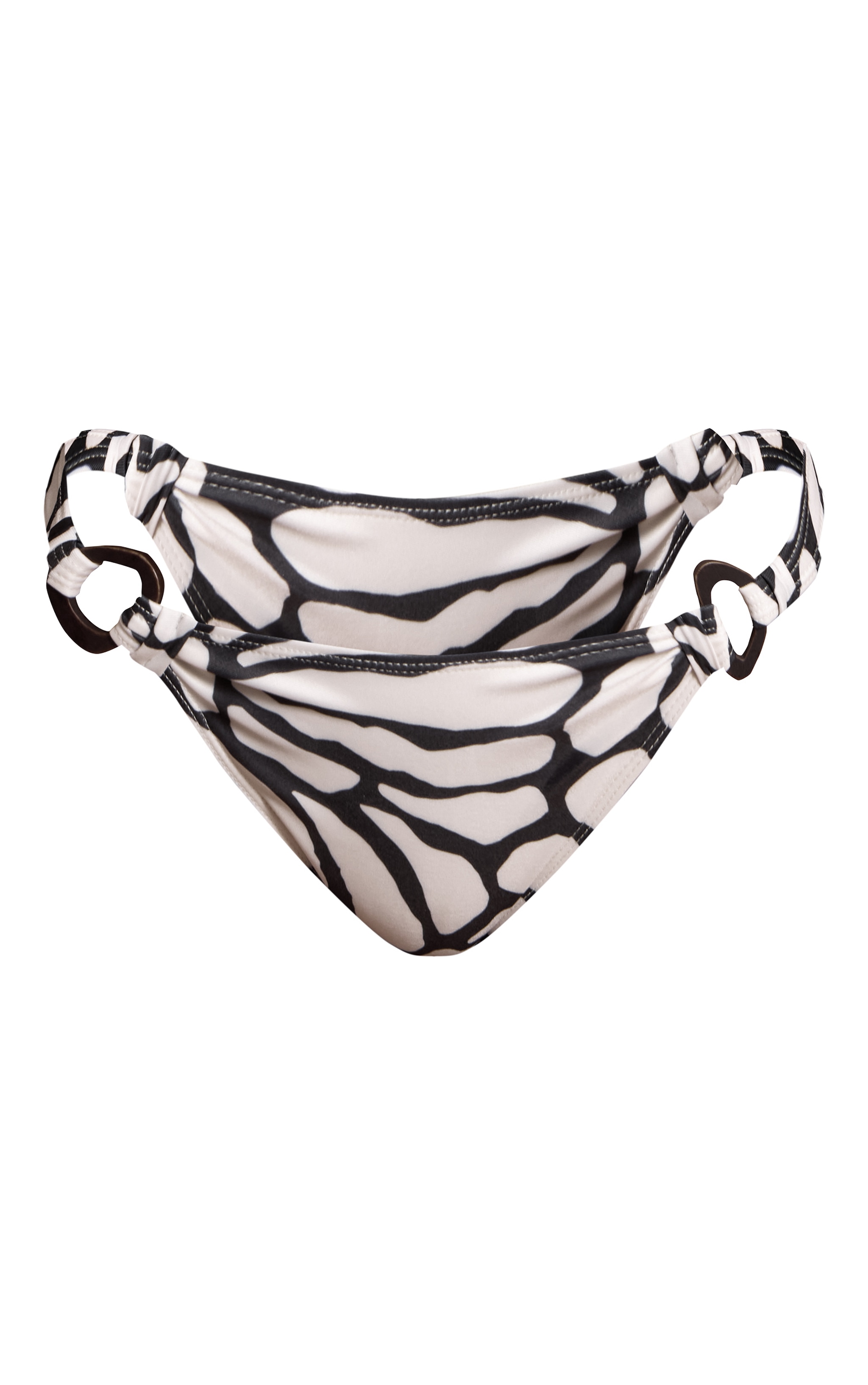 White Giraffe Print Wooden Trim Tanga Bikini Bottoms image 5
