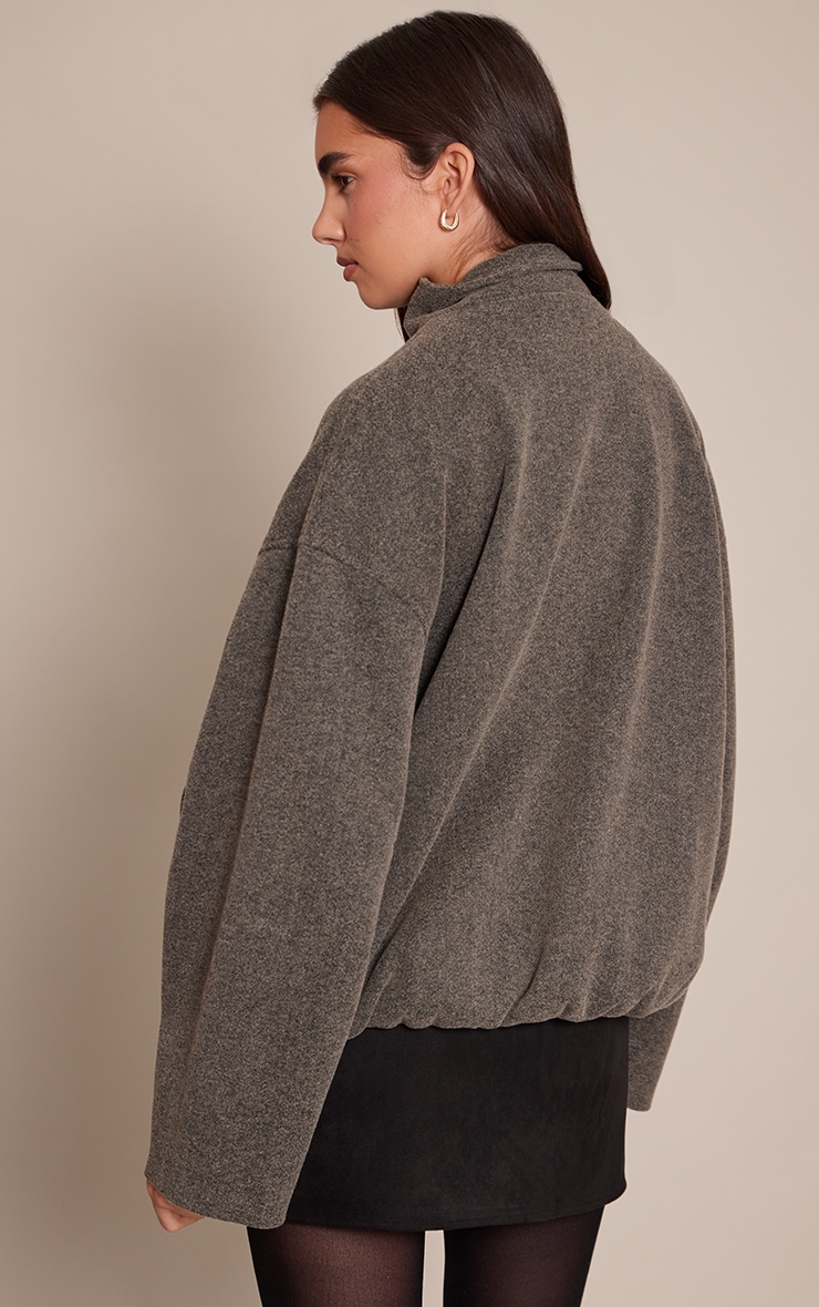 Charcoal Funnel Neck Ruched Sleeve Wool Bomber image 2