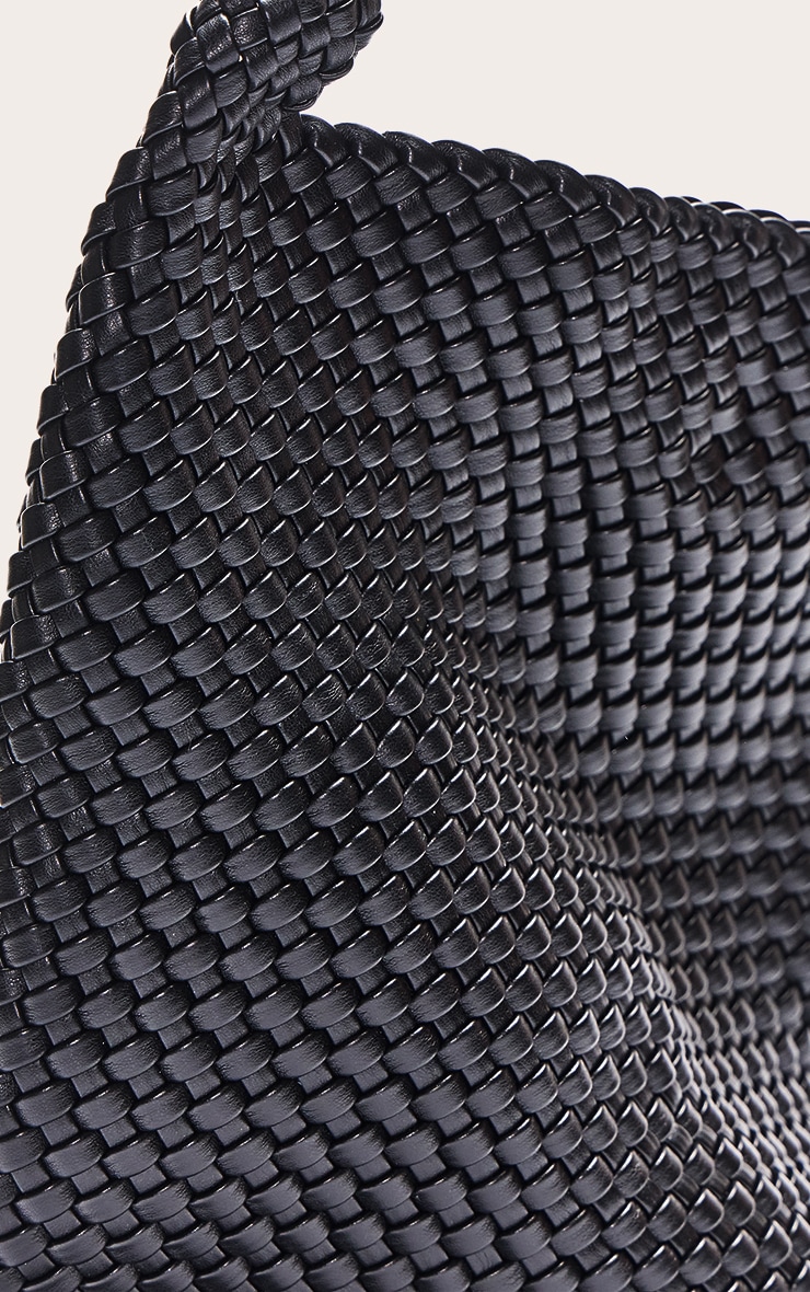Premium Black Pu Weave Shoulder Bag image 4