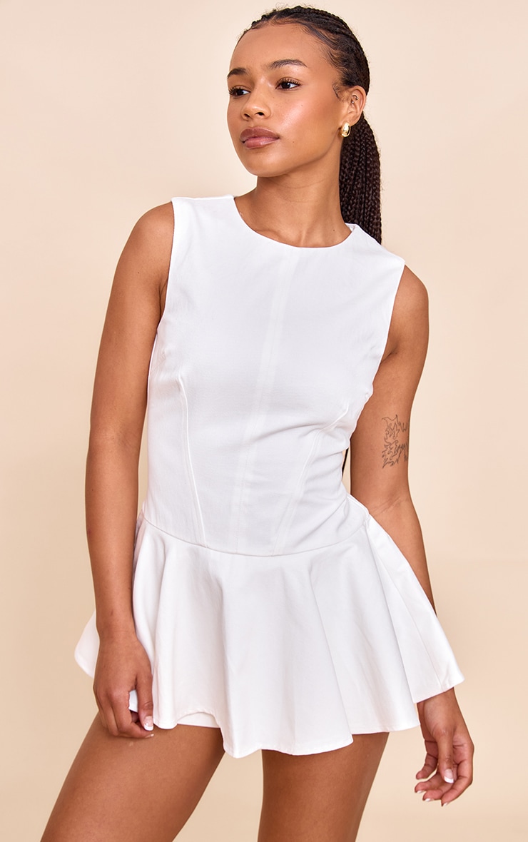Petite White Cotton Peplum Skort Romper image 1