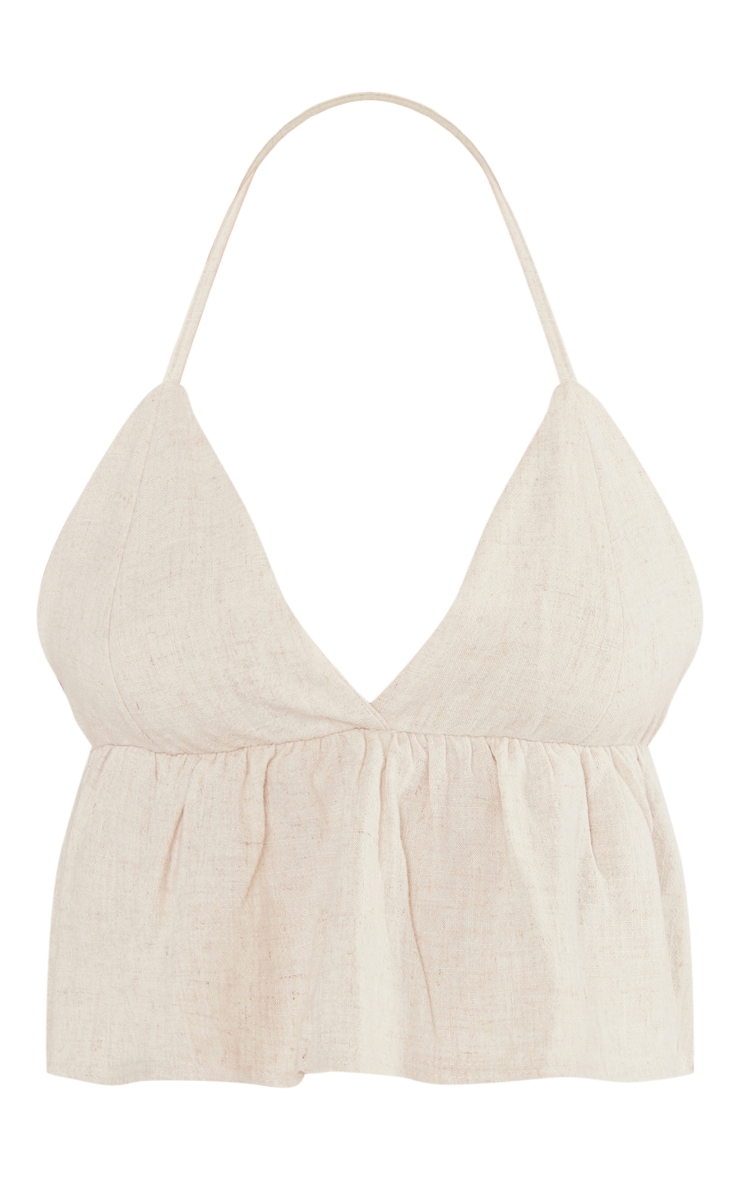 Beige Linen Look Frill Hem Crop Top image 5