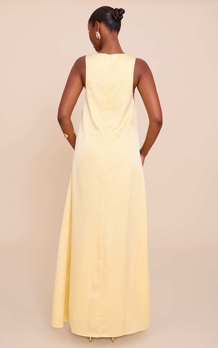  Lemon Satin Boat Neck Sleeveless Maxi Dress image 2