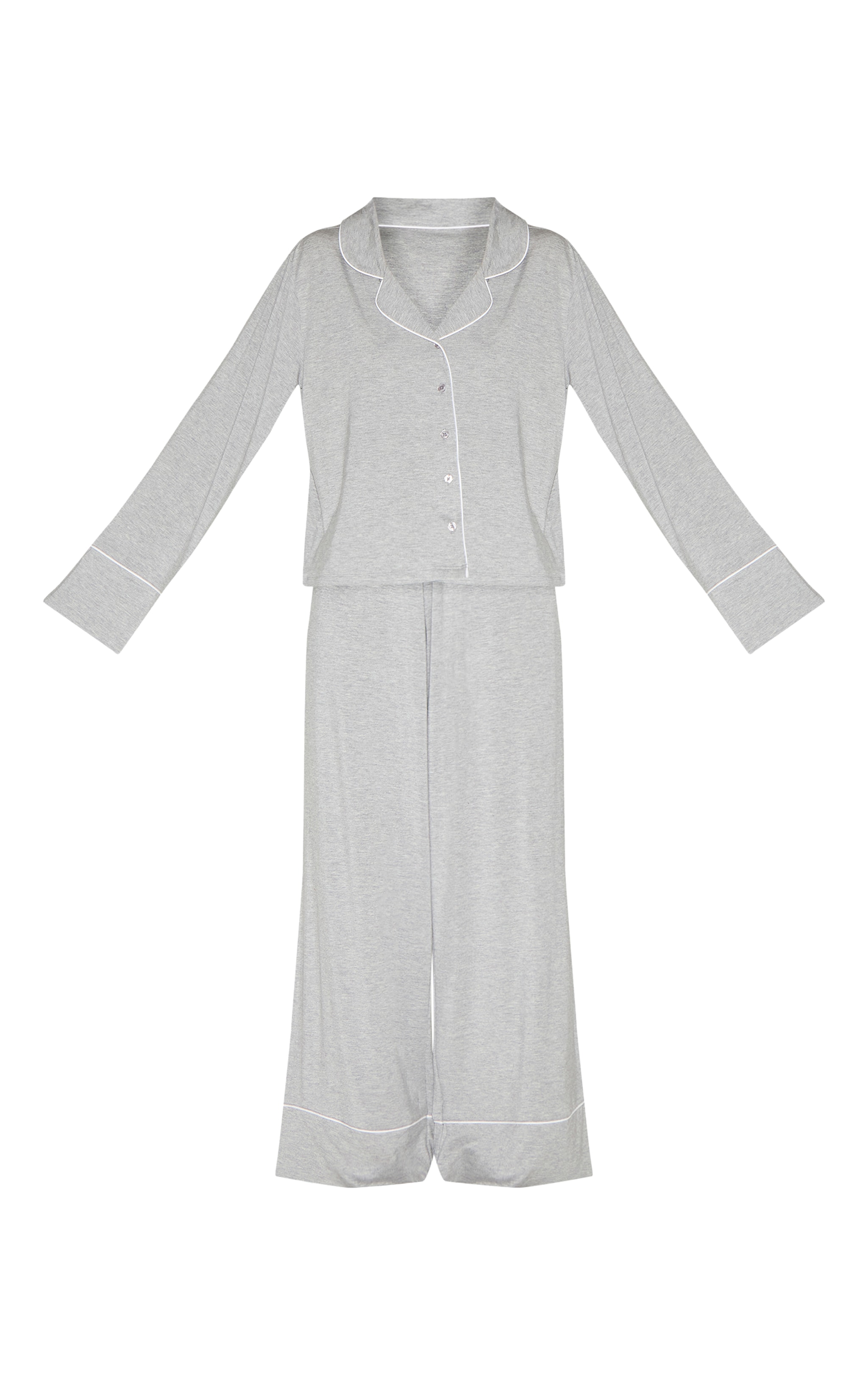 Grey Marl Modal Piping Long Pj Set image 5