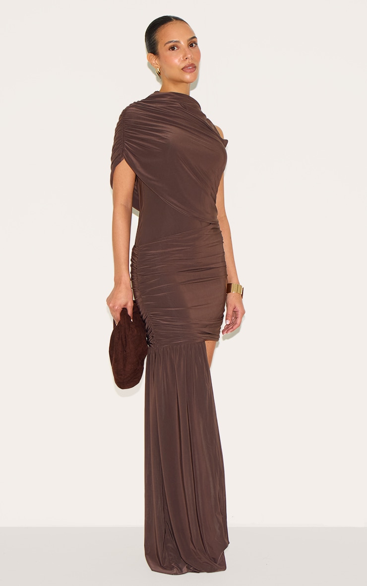 Petite Chocolate Ruched Drape Detail Mini Dress image 3