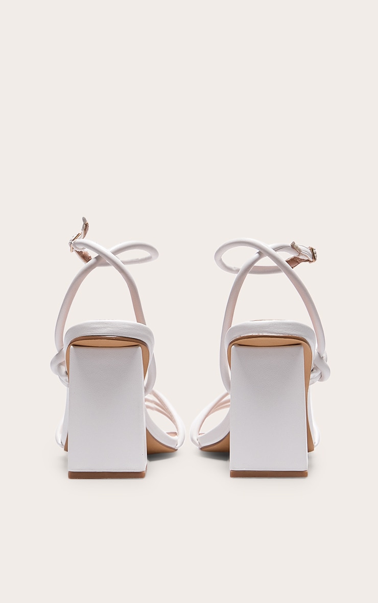 White Strappy Tube Asymmetric Block Heeled Sandals