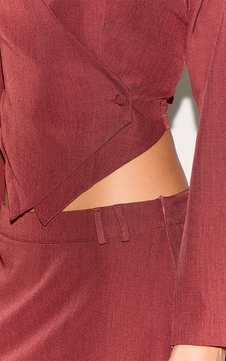 Petite Burnt Orange Woven Long Sleeve Asymmetric Button Top image 4