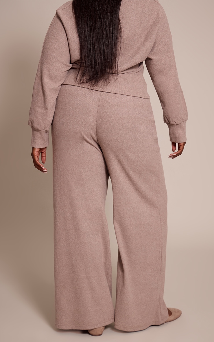 Plus Mushroom Soft Ribbed Low Rise Wide Leg Trousers image 3