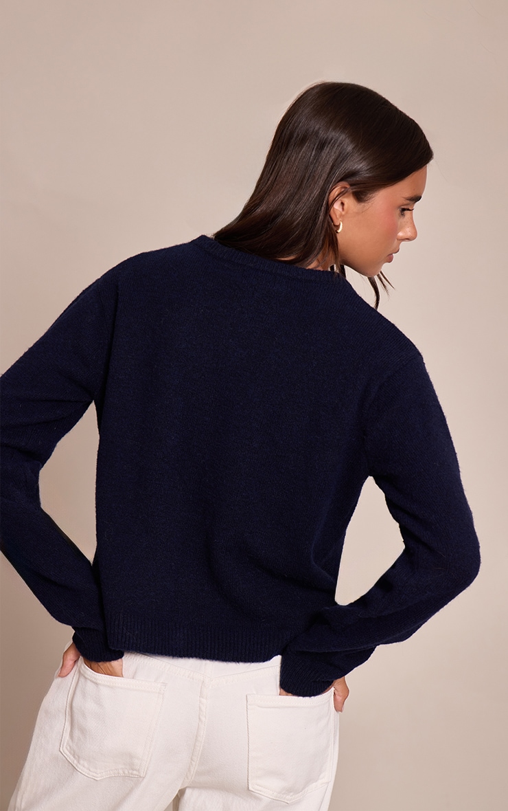 Cardigan en maille tricot bleu marine à col rond image 2