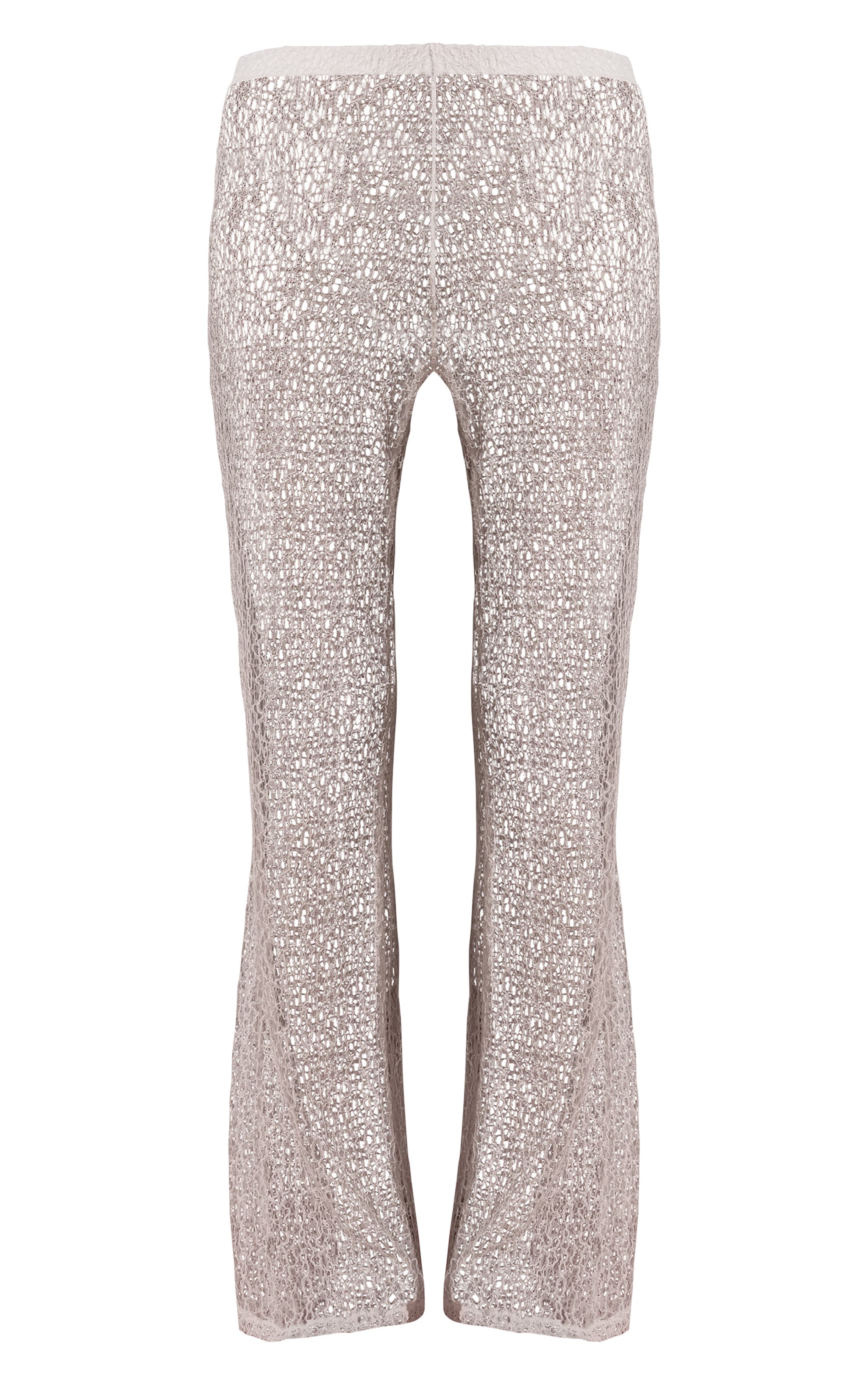 White Textured Knit Straight Leg Pants image 5