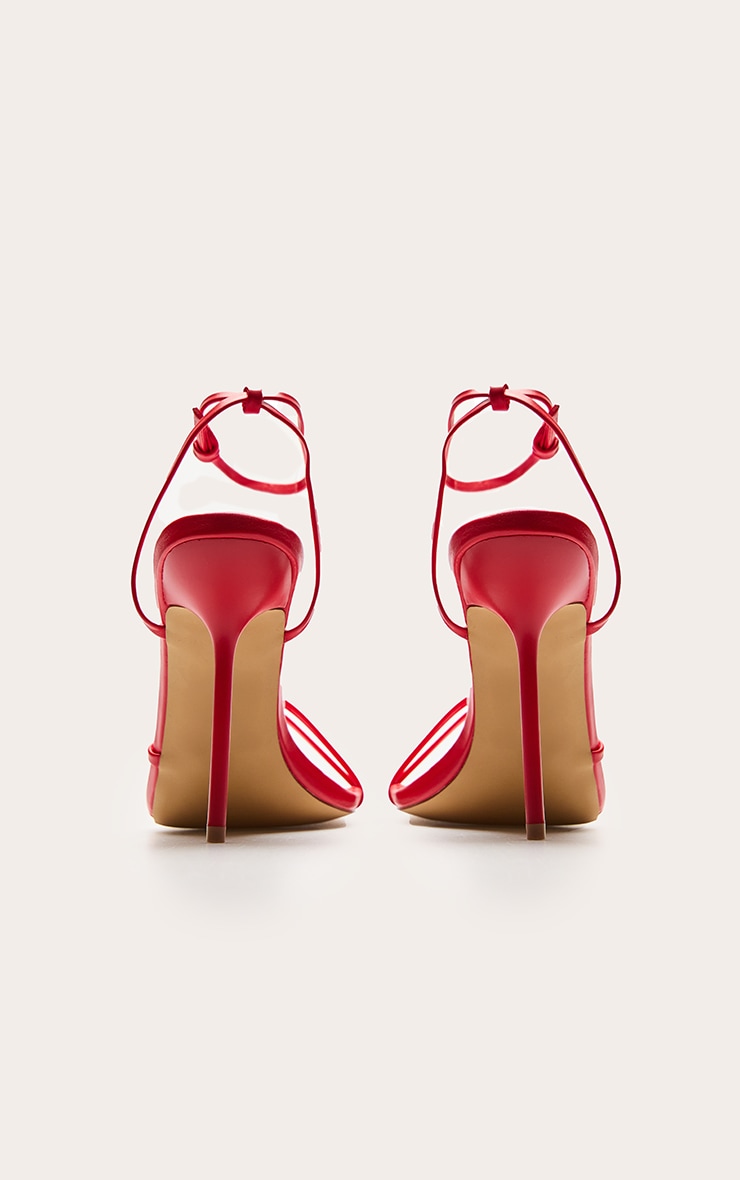 Red Pu Round Toe Asymmetric High Stiletto Heeled Sandals image 4