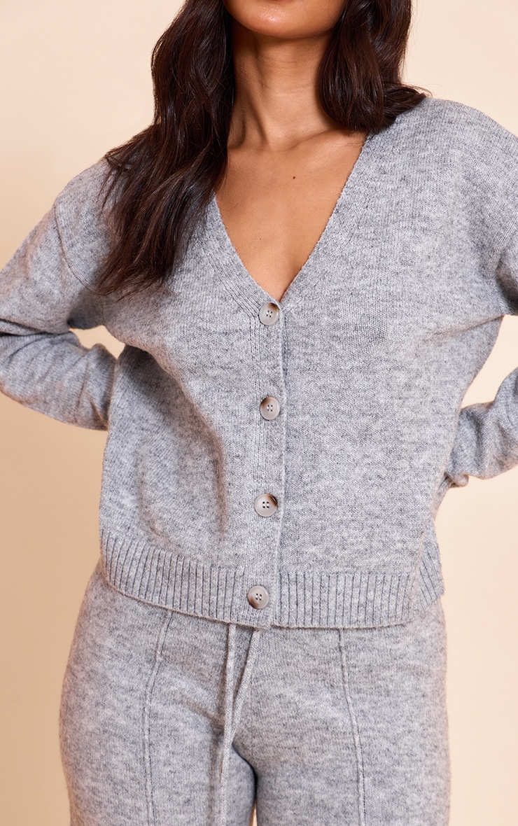 Petite Grey Marl V-Neck Button Up Knitted Cardigan image 4