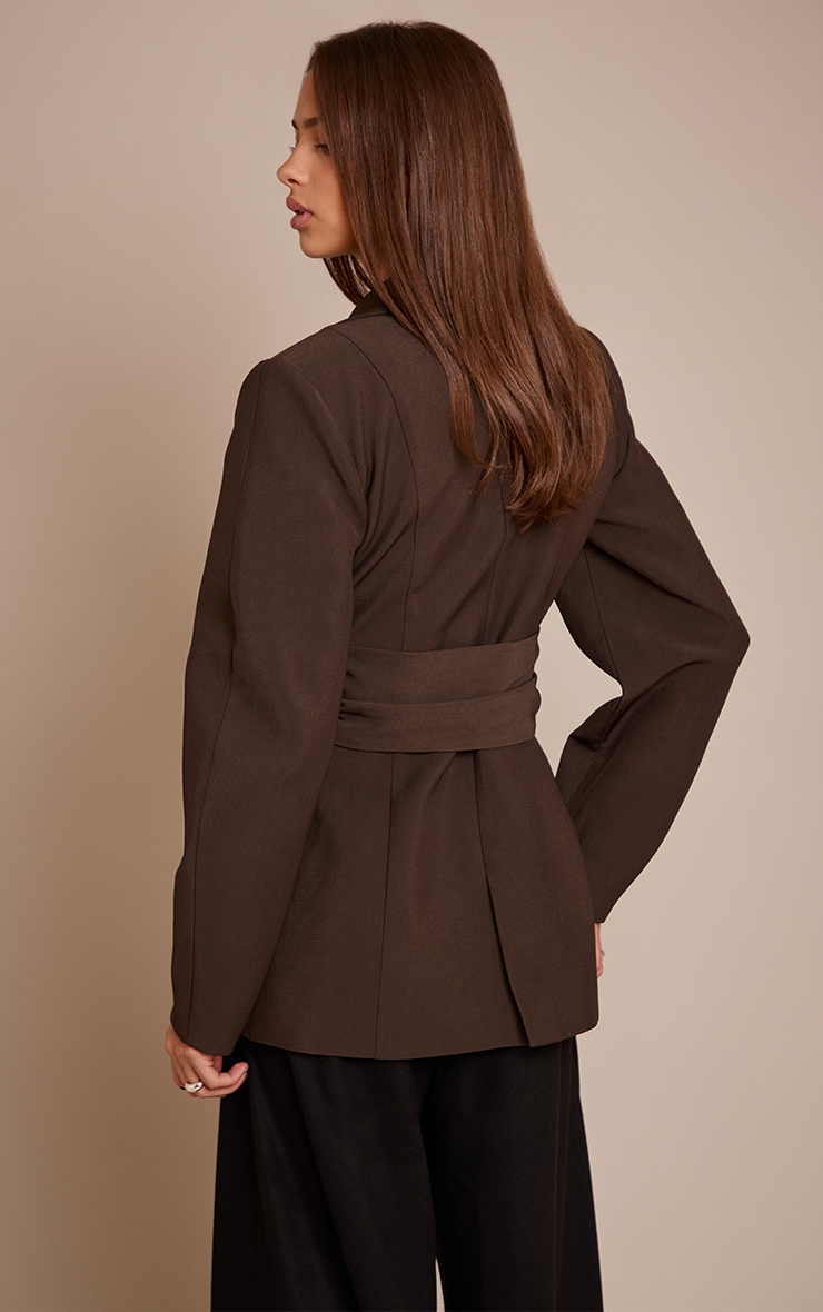 Chocolate Gathered Wrap Waist Belted Blazer image 2