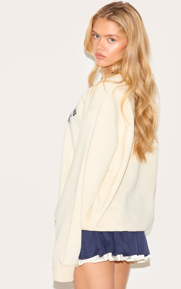 Cream Premium Contrast Neck Embroidered Sweatshirt image 2