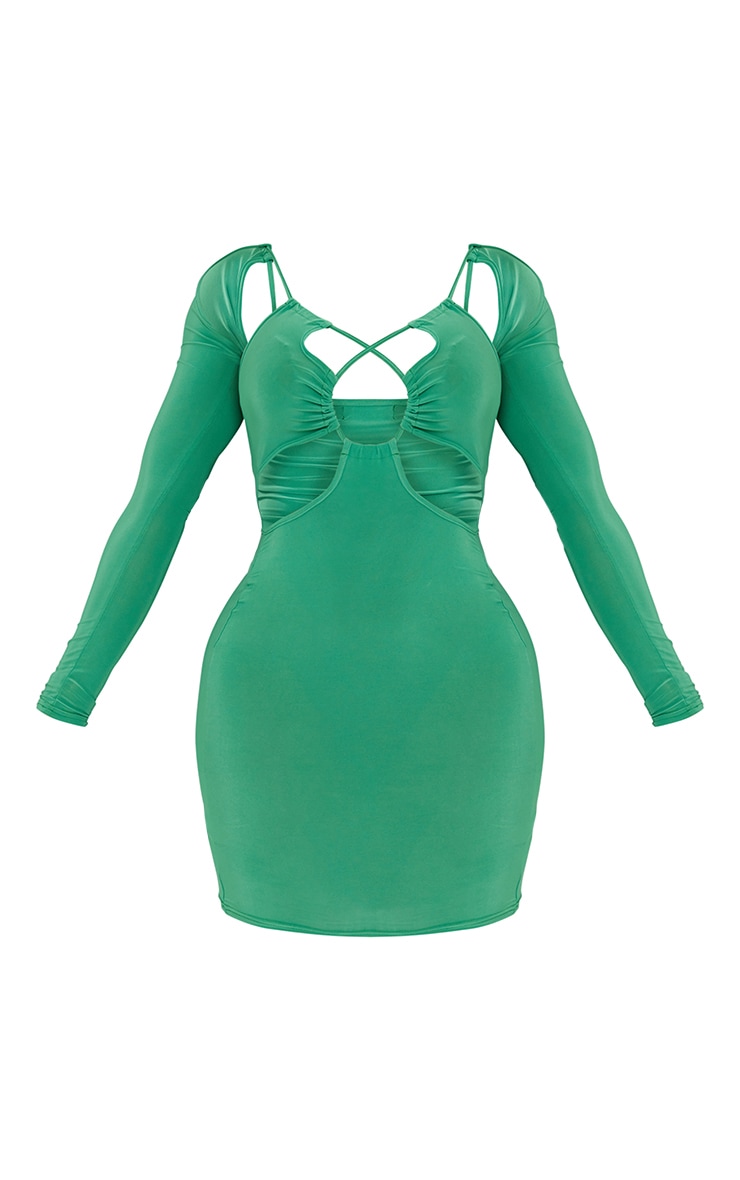 Shape Bright Green Slinky Lace Up Detail Bardot Bodycon Dress image 5