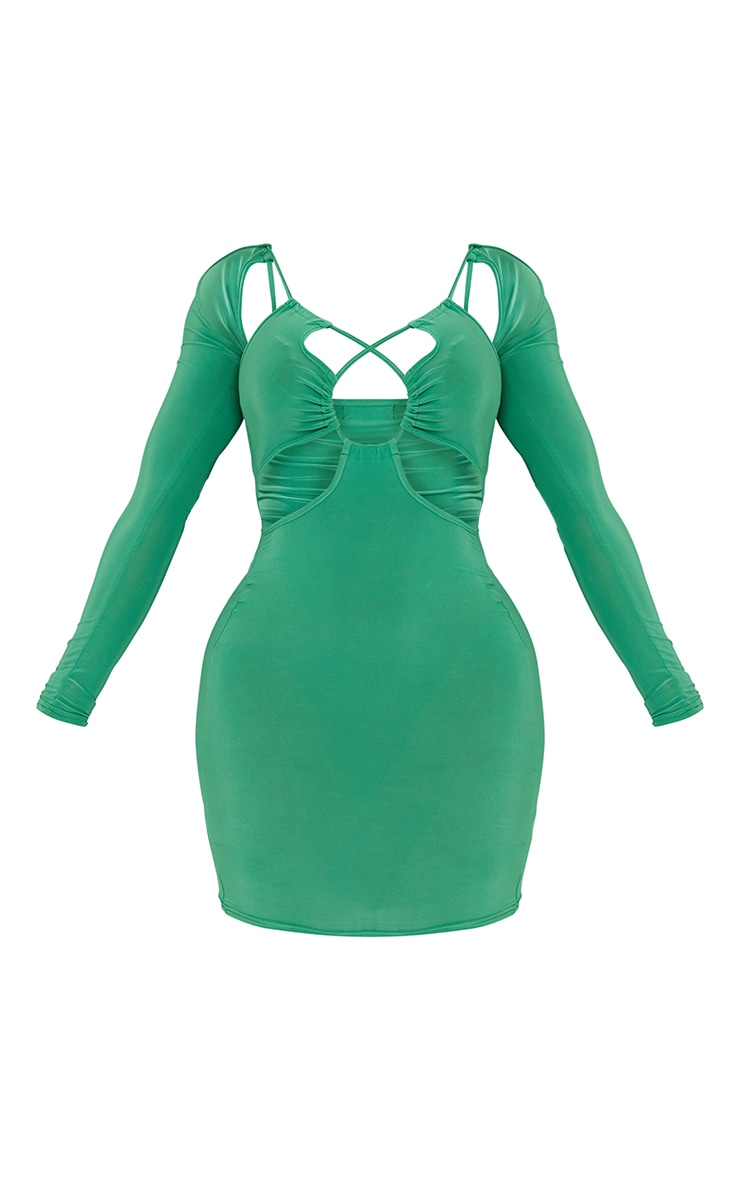 Shape Bright Green Slinky Lace Up Detail Bardot Bodycon Dress image 5