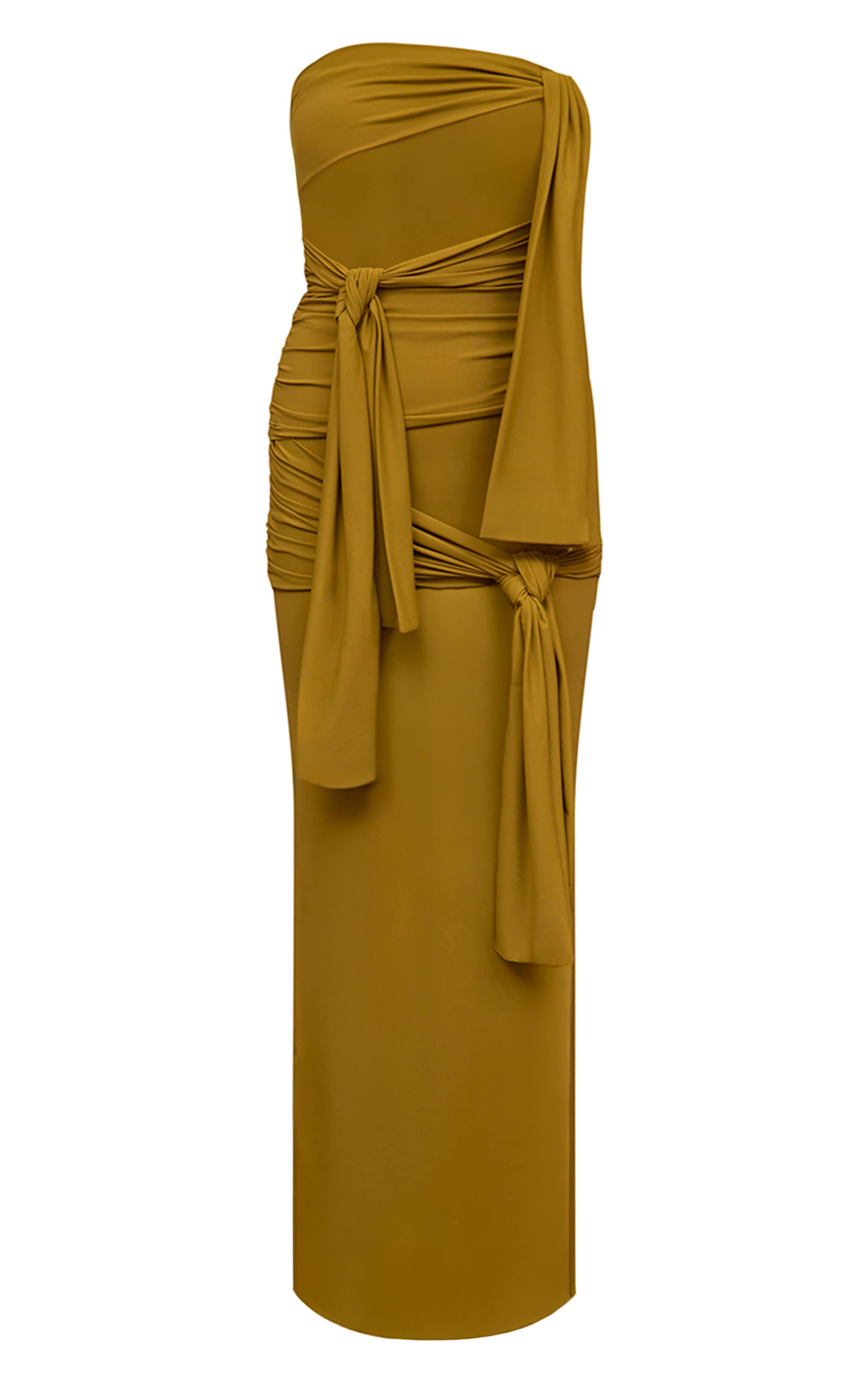 Chartreuse Slinky Knot Detail Bandeau Maxi Dress image 6