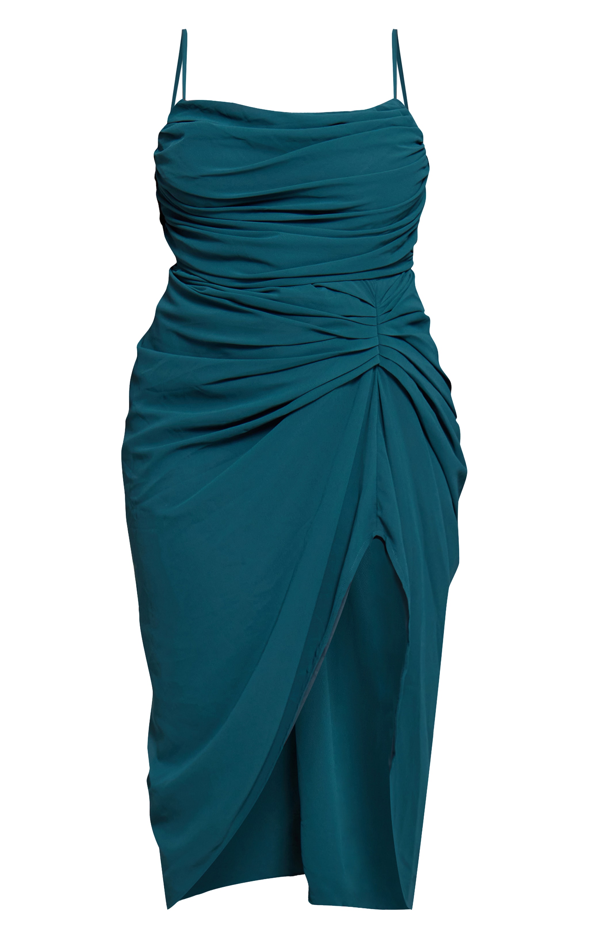 Plus Emerald Green Chiffon Ruched Drape Midi Dress image 5
