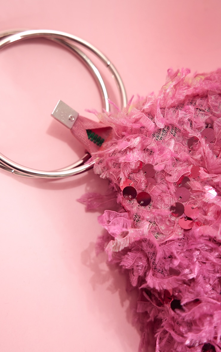 Bright Pink Fluffy Sequin Round Handle Grab Bag image 3