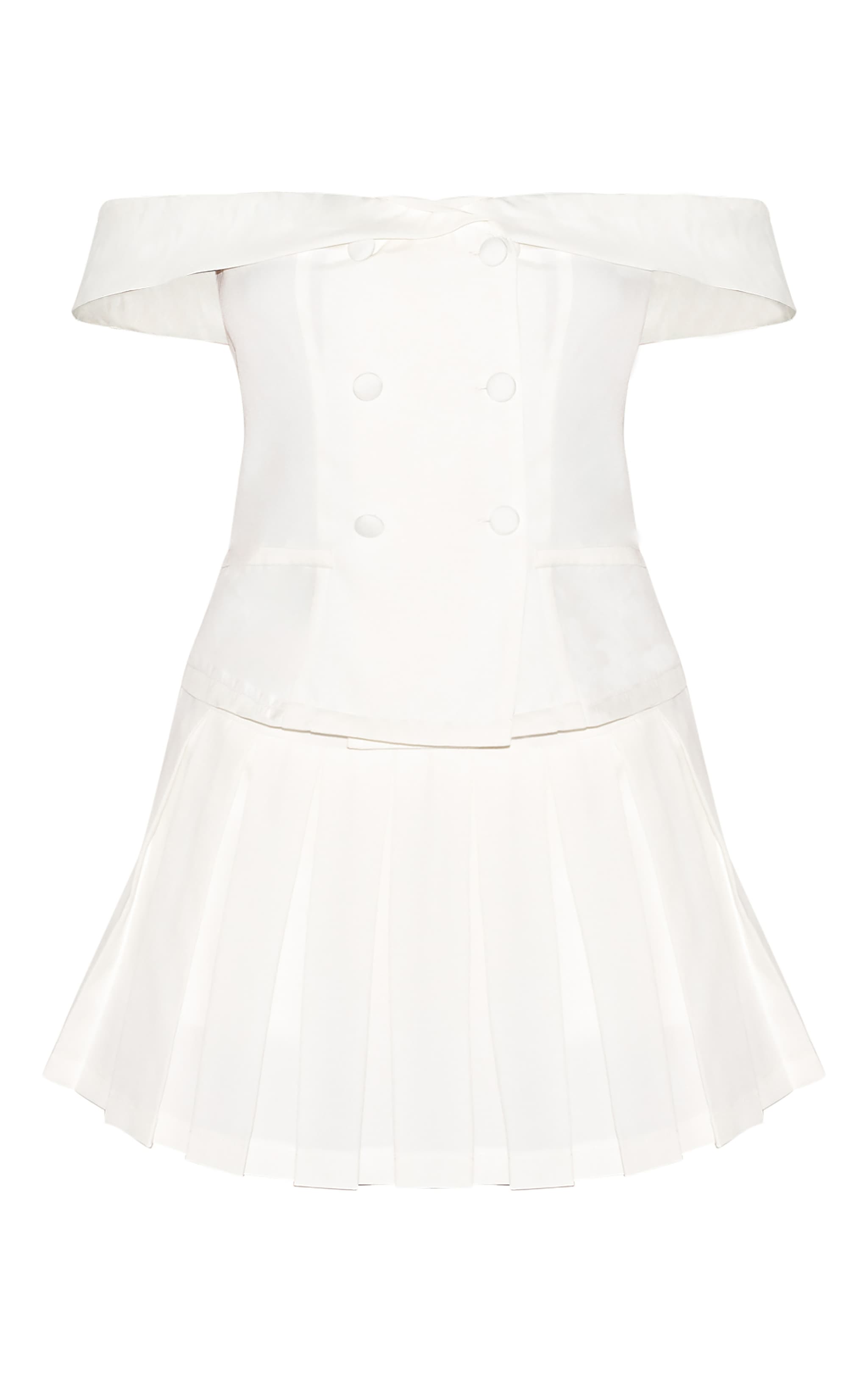 White Tailored Button Detail Bardot Pleated Skort Romper image 5