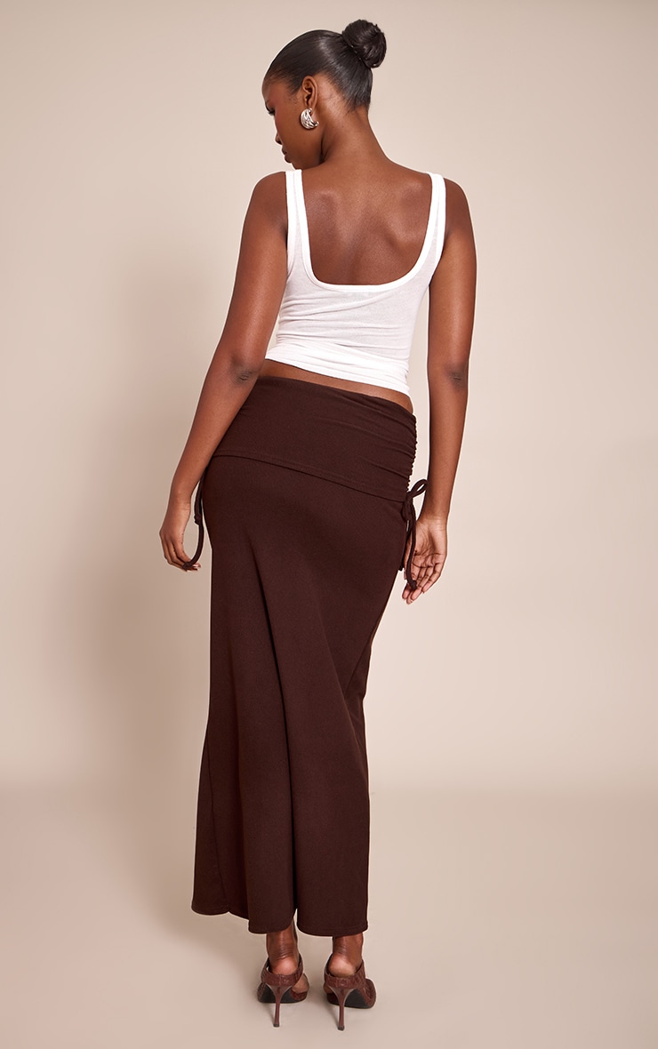 Chocolate Brushed Rib Ruched Detail Maxi Skirt image 3