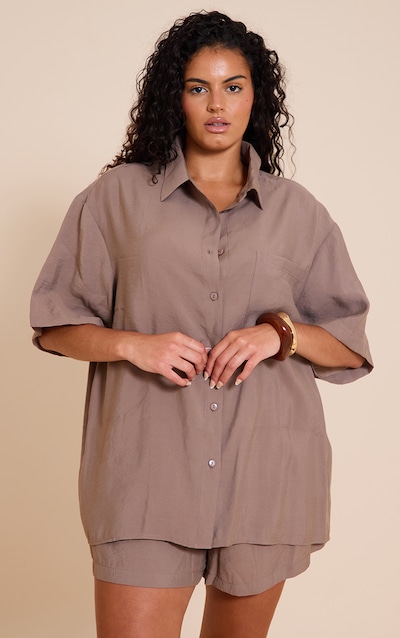 Plus Taupe Button Up Shirt
