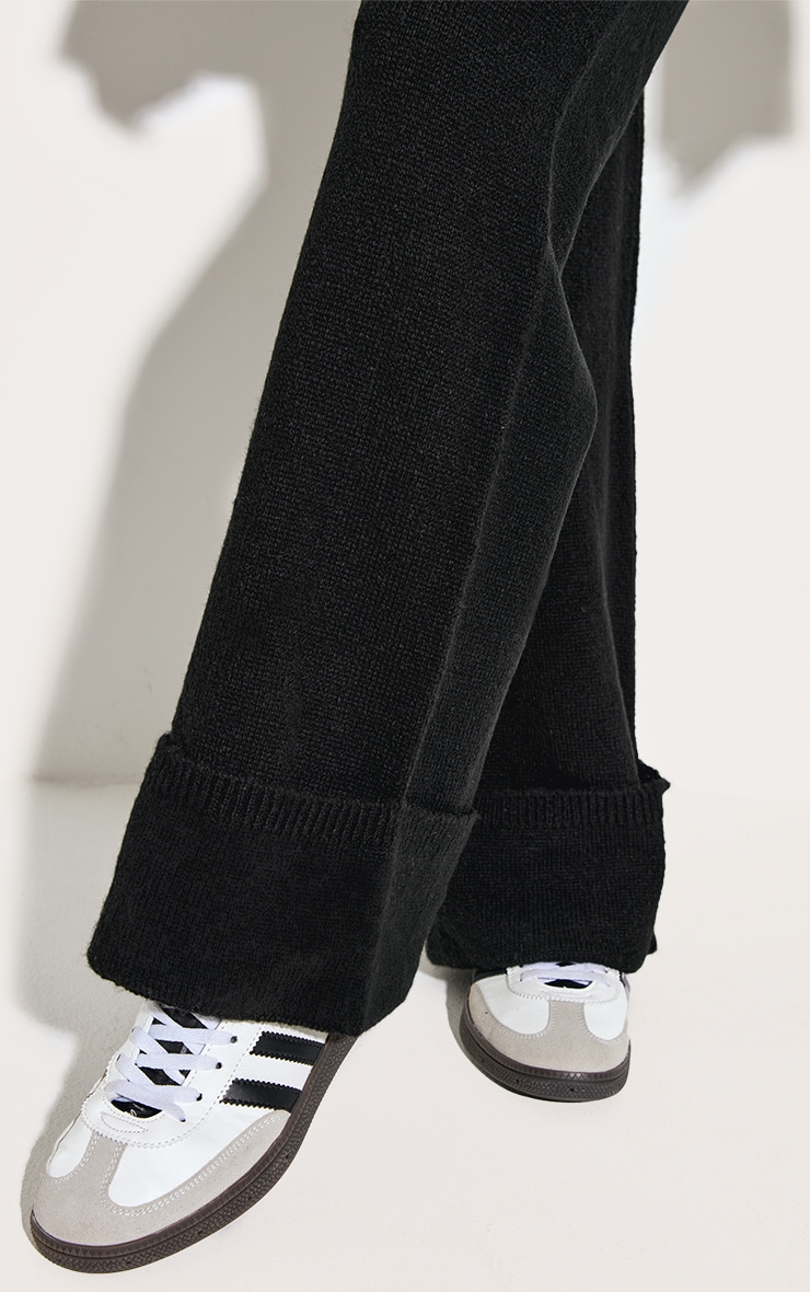 Black Turn Up Hem Knit Pants image 4