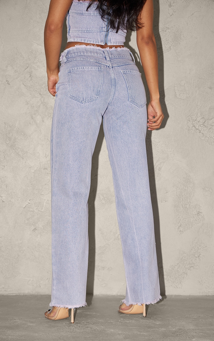 Lilac Tint Acid Wash Raw Hem Wide Leg Jeans image 3