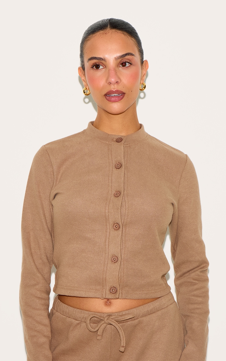 Petite Taupe Super Soft Button Down Long Sleeve Top image 4