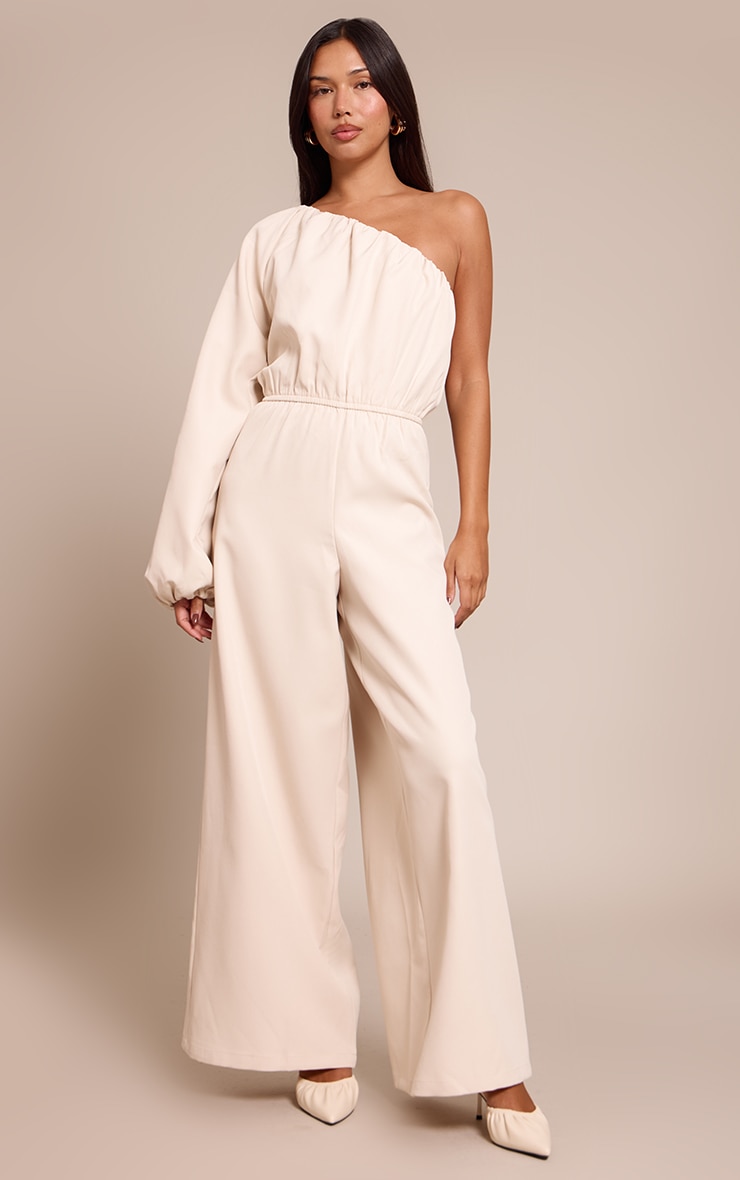 Cream Woven Aysmetric Sintched Waist Jumpsuit image 3