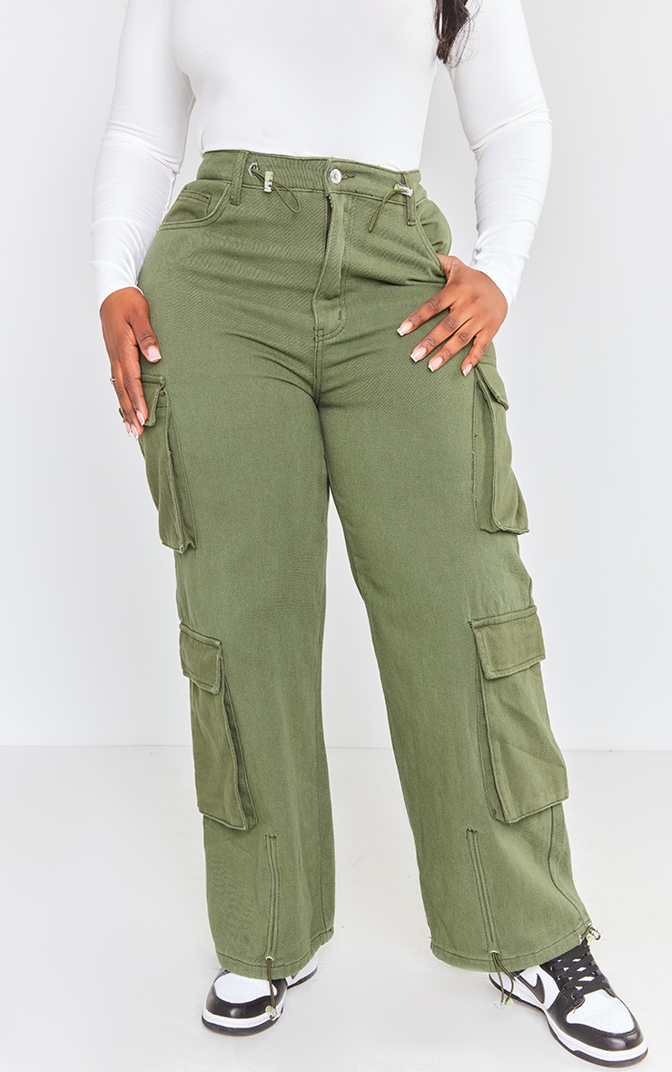 Plus Khaki Cargo Toggle Hem Jeans image 2