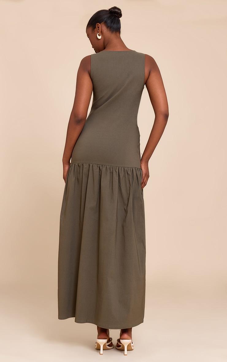 Khaki Stretch Woven Drop Waist Maxi Dress image 2