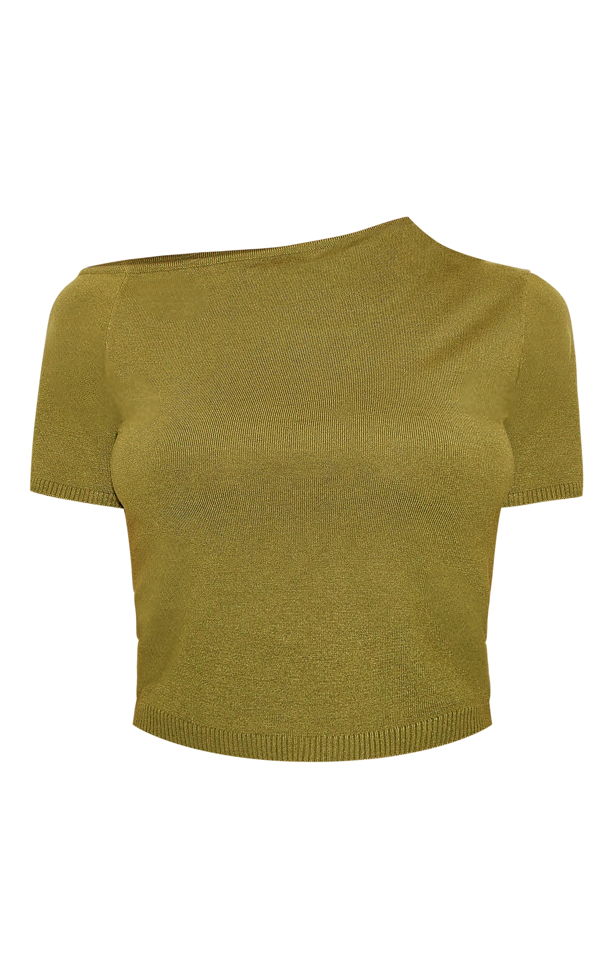 Top basique en maille tricot vert olive à col asymétrique image 5