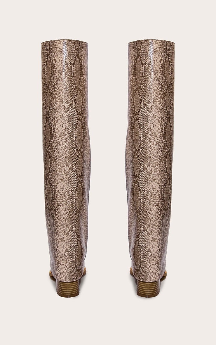 Natural Snake PU Fold Over Block Heel Boot image 4
